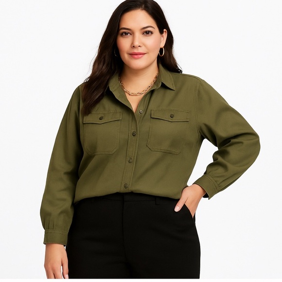 Banana Republic “Dillon” Olive Classic Fit Utility Military Shacket Shirt, XL - Picture 2 of 8